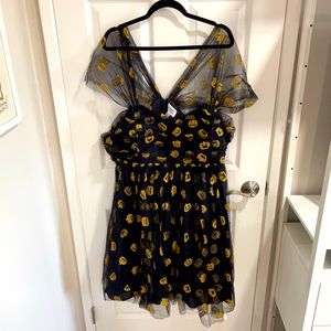 NWT - Unique Vintage - Black Tulle Glitter Jack-O-Lantern Print Dress -  Size 5X